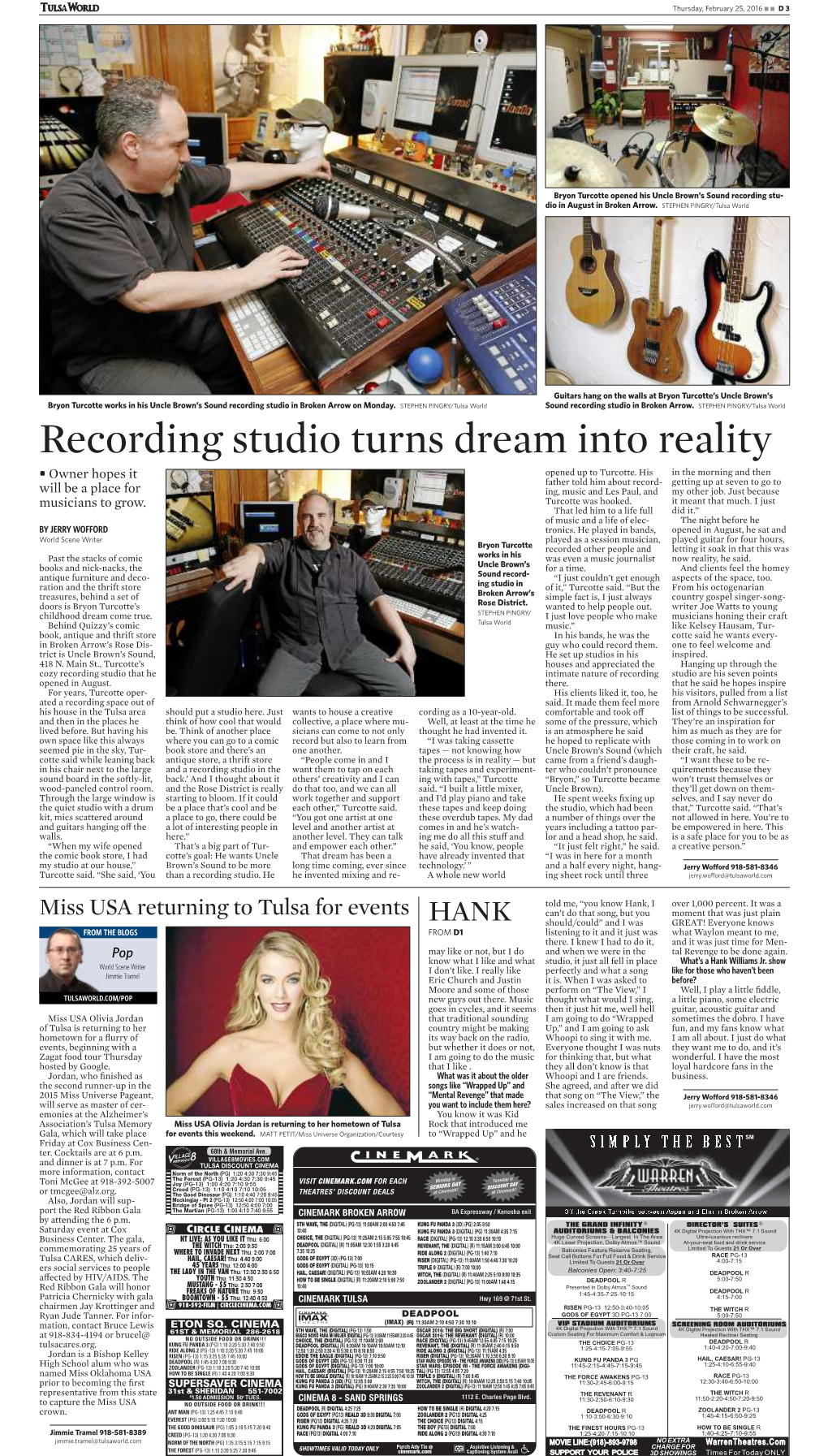 Recording Studio Turns Dream Into Reality ••Owner Hopes It Opened up to Turcotte