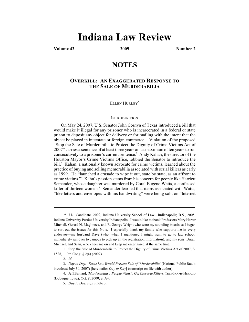 Indiana Law Review Volume 42 2009 Number 2