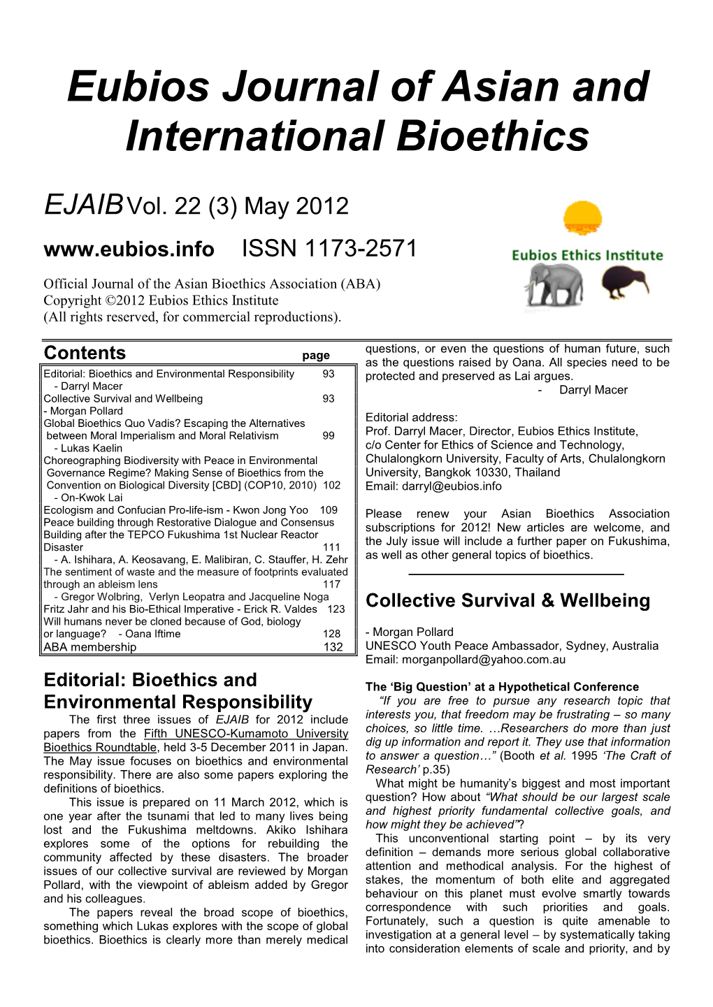 Eubios Journal of Asian and International Bioethics