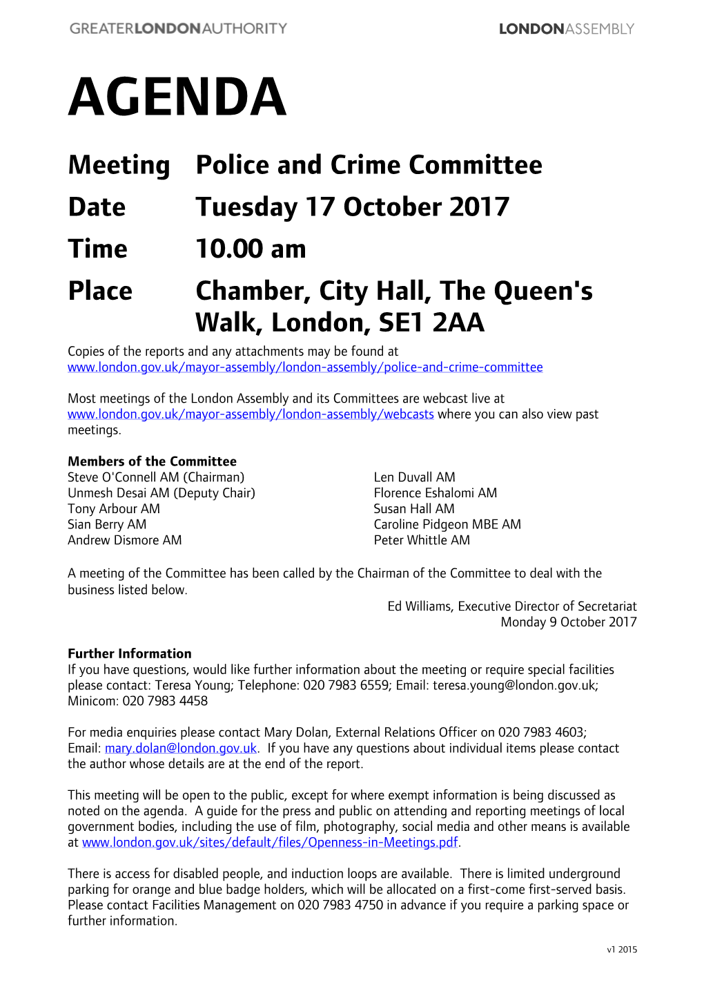 (Public Pack)Agenda Document for Police and Crime Committee, 17/10