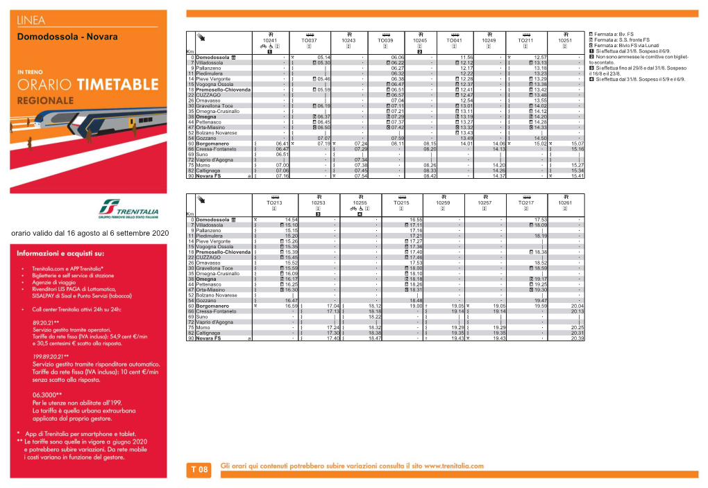 Domodossola - Novara + 10241 TO037 10243 TO039 10245 TO041 10249 TO211 10251 B Fermata A: S.S