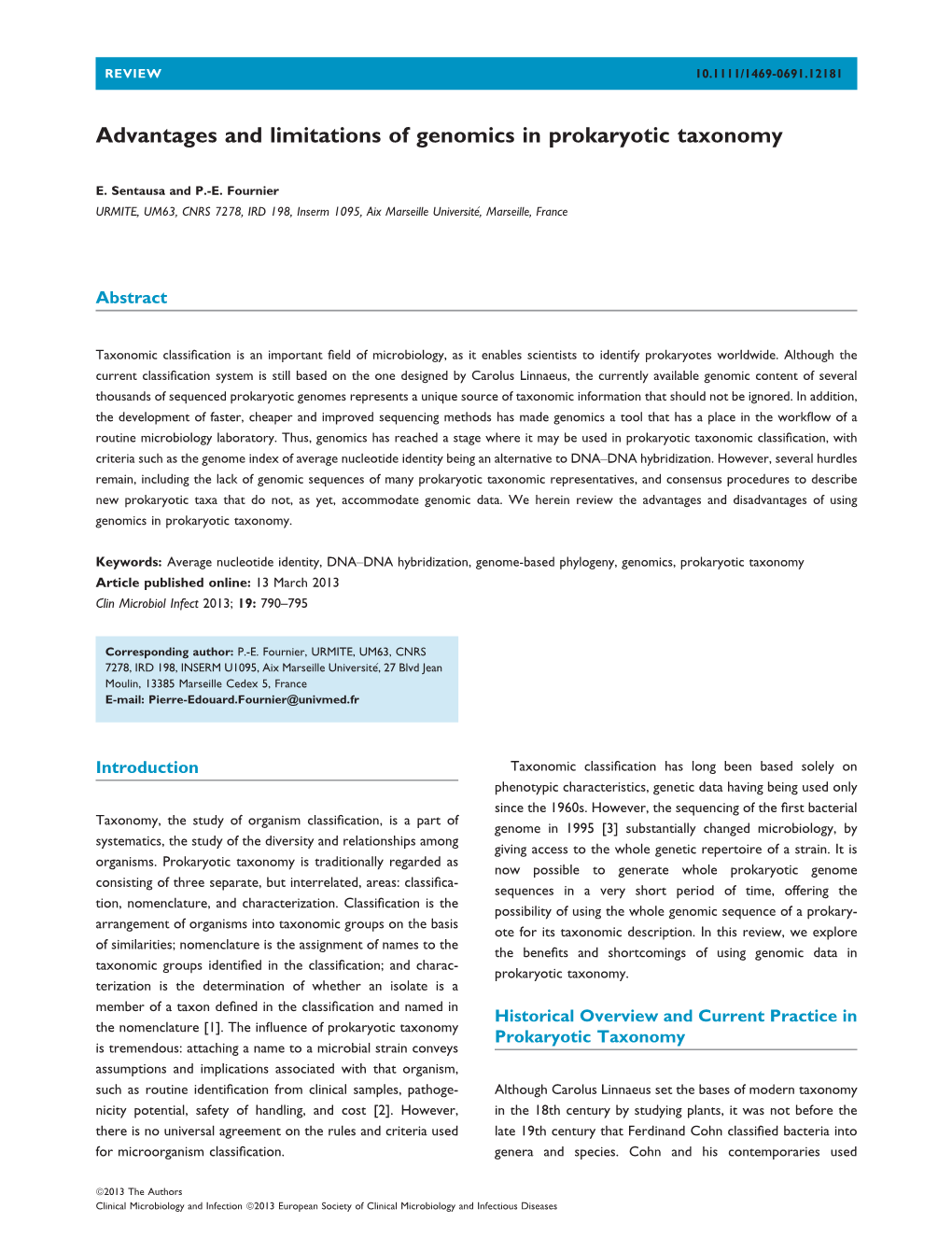 Advantages and Limitations of Genomics in Prokaryotic Taxonomy