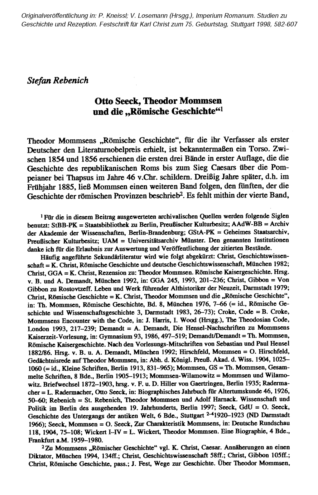 Otto Seeck, Theodor Mommsen Und Die „Römische Geschichte