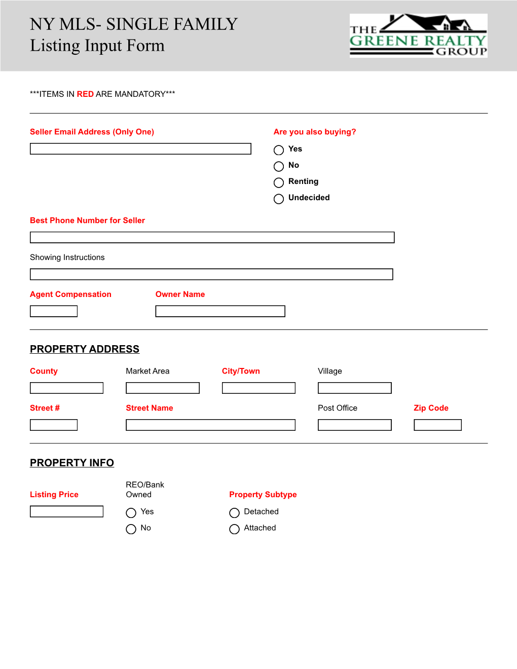 NY MLS- SINGLE FAMILY Listing Input Form