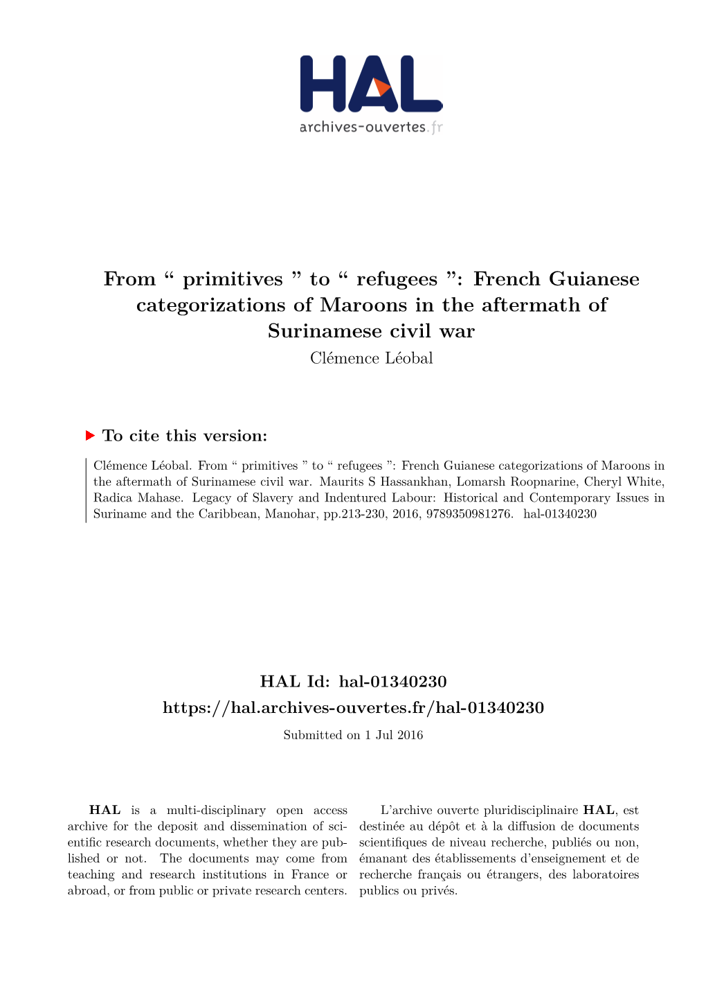 French Guianese Categorizations of Maroons in the Aftermath of Surinamese Civil War Clémence Léobal