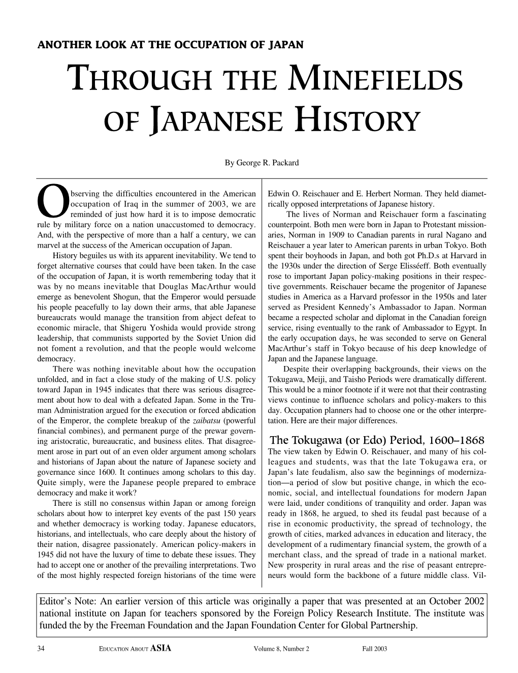 Another Look at the Occupation of Japan: Through the Minefields Of