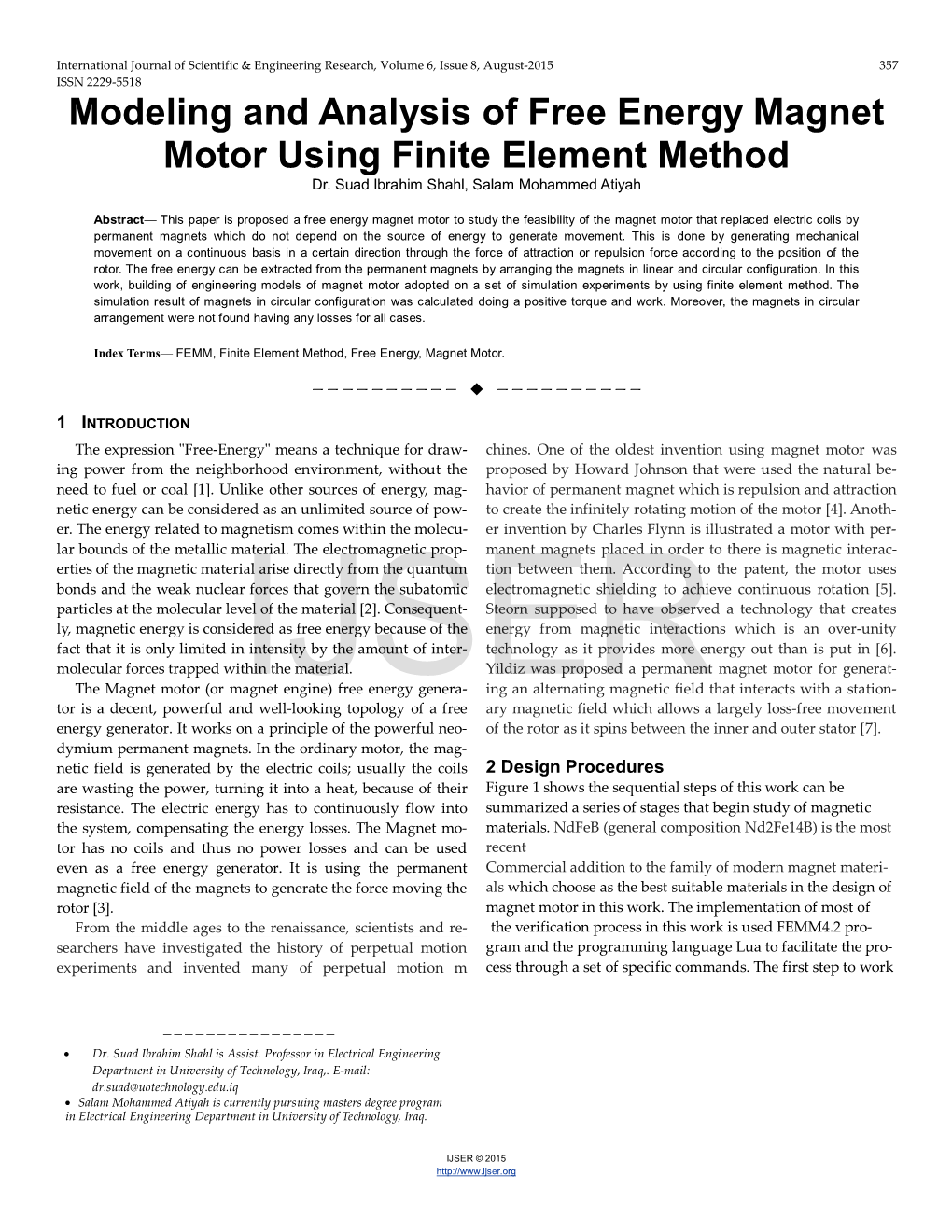 Modeling and Analysis of Free Energy Magnet Motor Using Finite Element Method Dr
