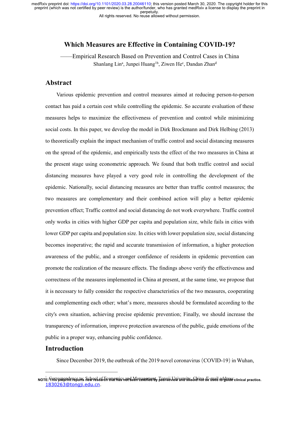 Which Measures Are Effective in Containing COVID-19? — Empirical Research Based on Prevention and Control Cases in China