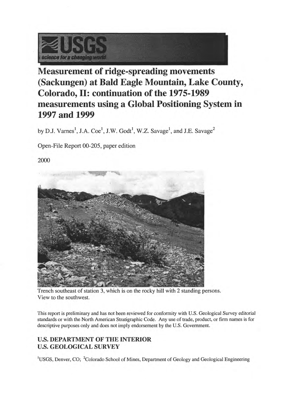 Measurement of Ridge-Spreading Movements (Sackungen) at Bald Eagle Mountain, Lake County, Colorado, II: Continuation of the 1975