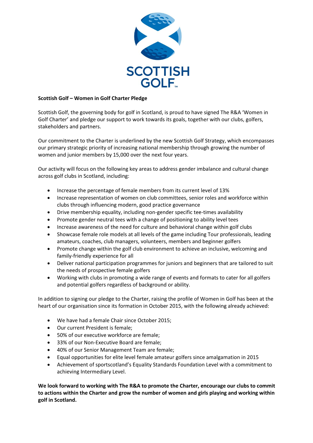 Scottish Golf – Women in Golf Charter Pledge