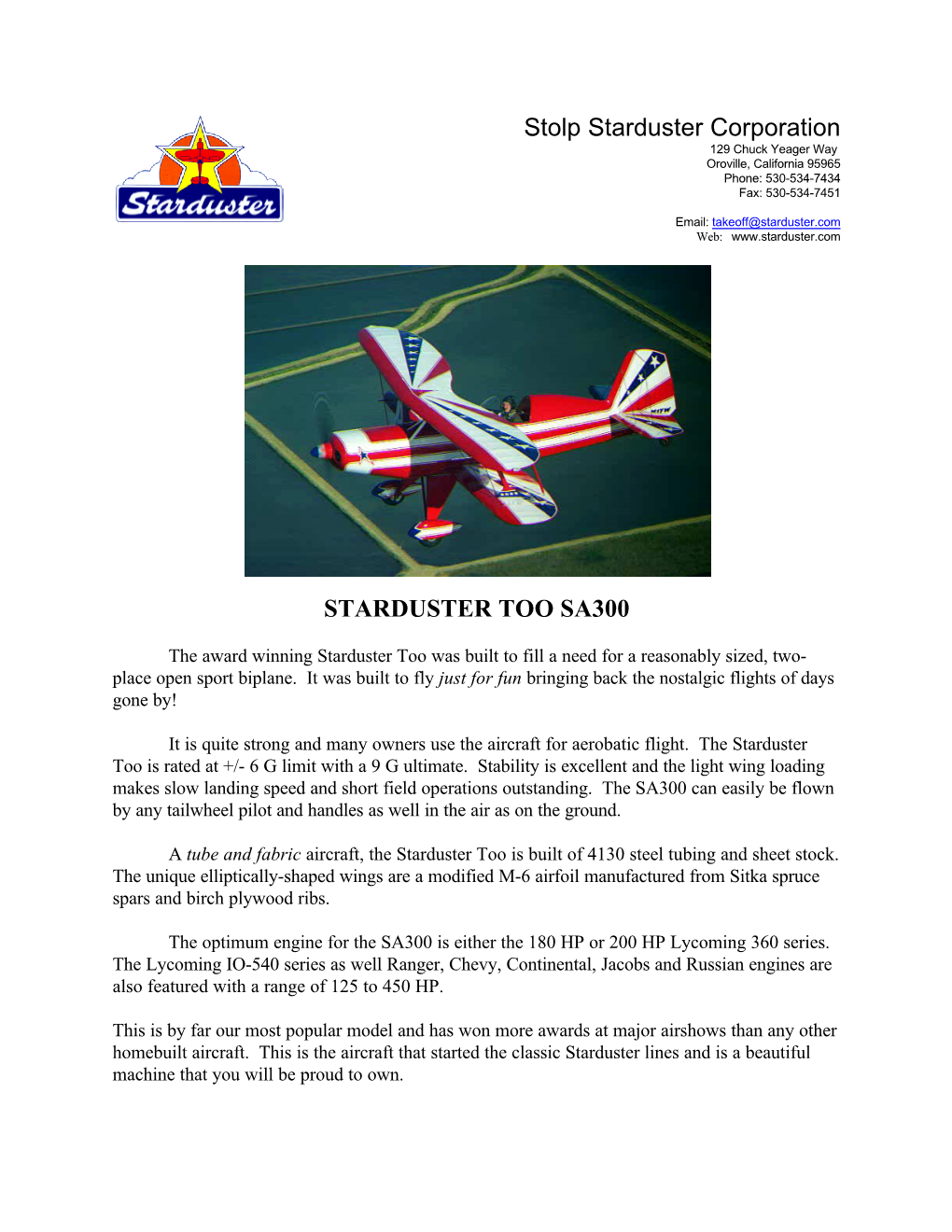 Stolp Starduster Corporation STARDUSTER TOO SA300