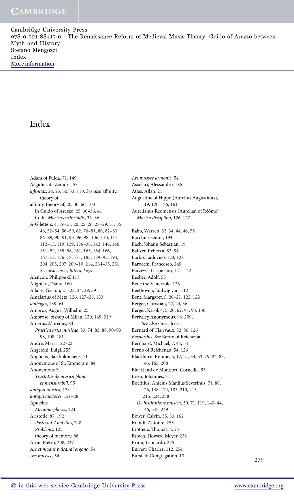 The Renaissance Reform of Medieval Music Theory: Guido of Arezzo Between Myth and History Stefano Mengozzi Index More Information