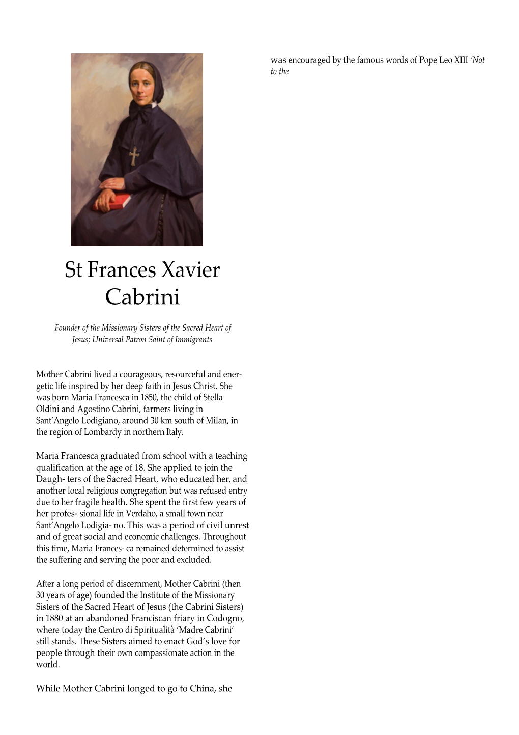 St Frances Xavier Cabrini