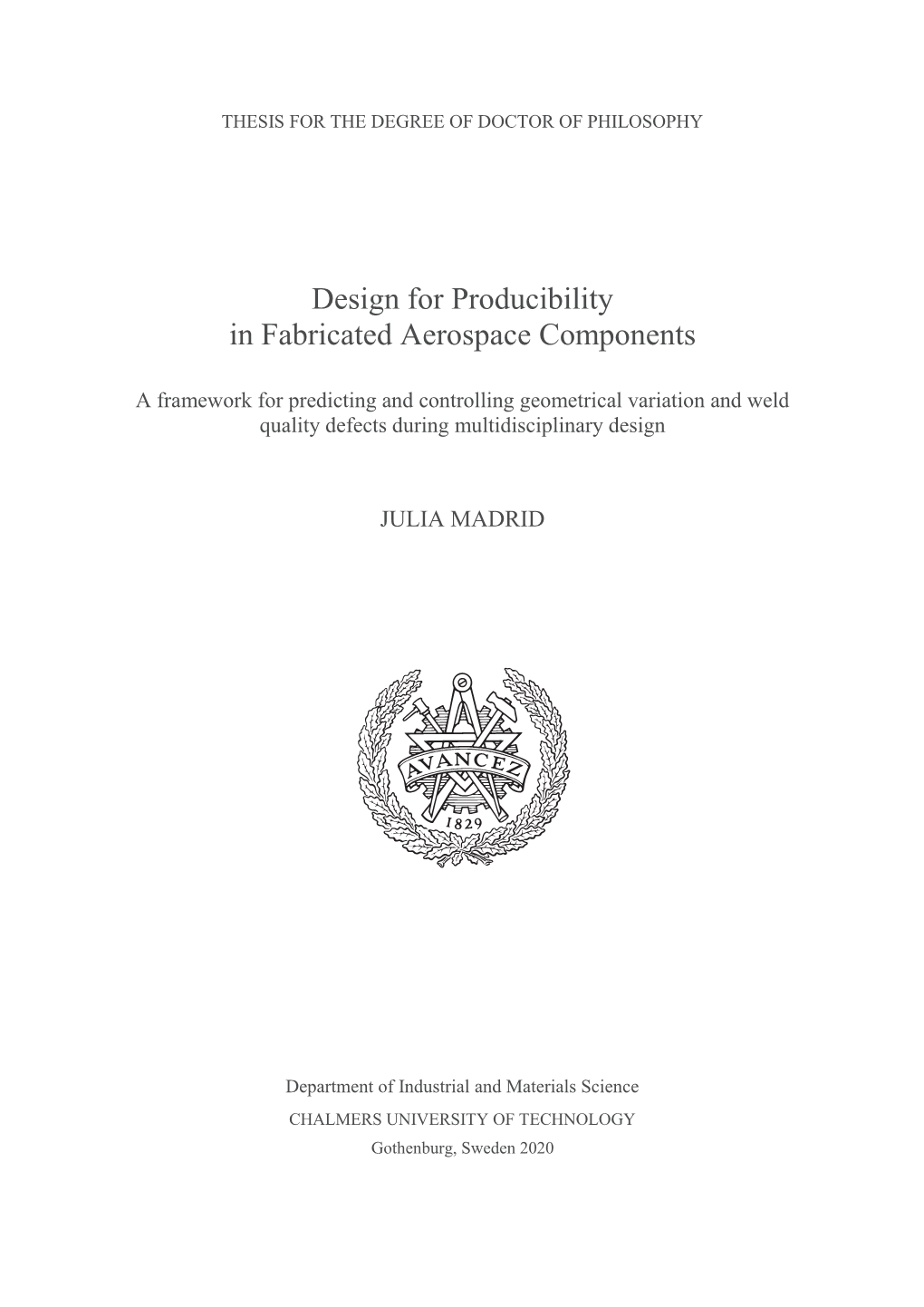 Design for Producibility in Fabricated Aerospace Components