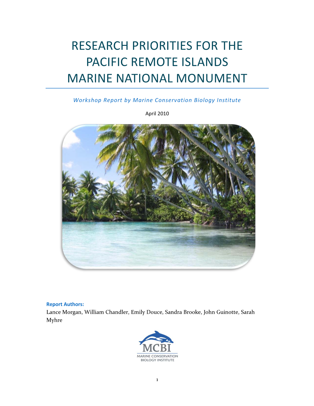 Research Priorities for the Pacific Remote Islands Marine National Monument