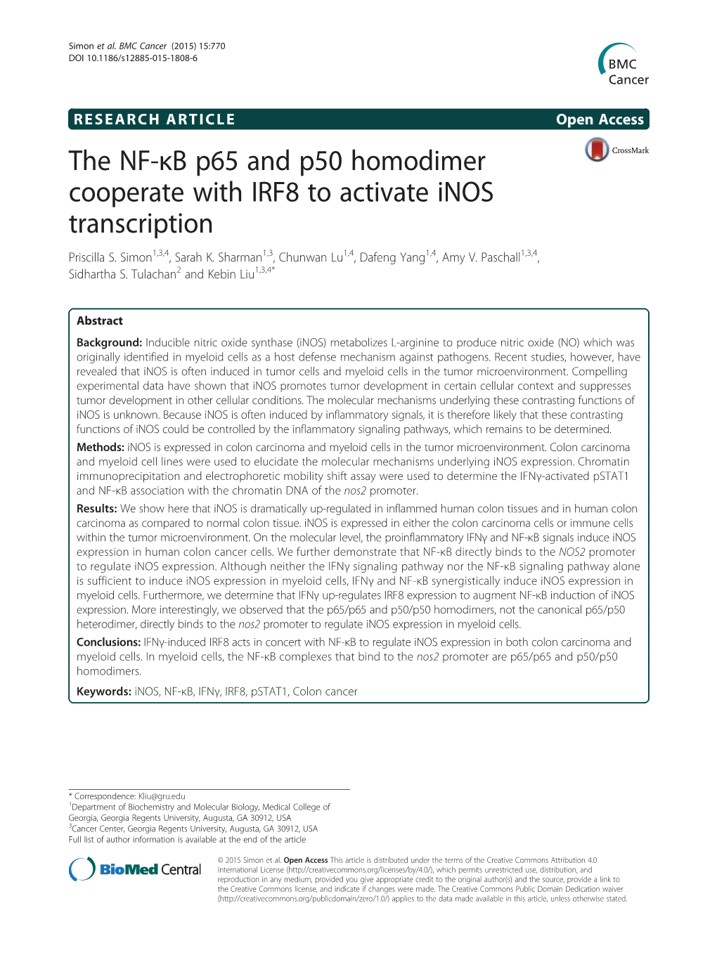 The NF-Κb P65 and P50 Homodimer Cooperate with IRF8 to Activate Inos Transcription Priscilla S