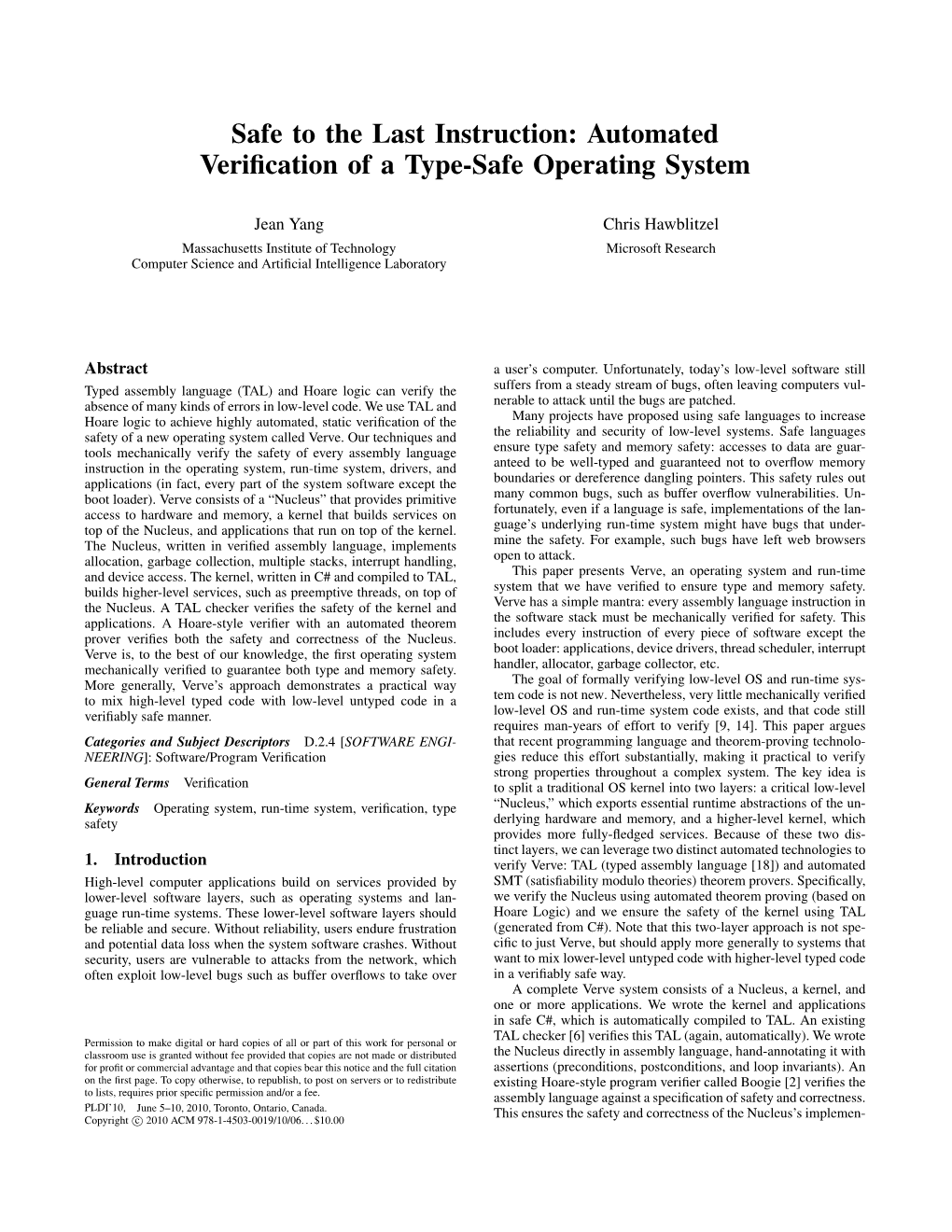 Automated Verification of a Type-Safe Operating System