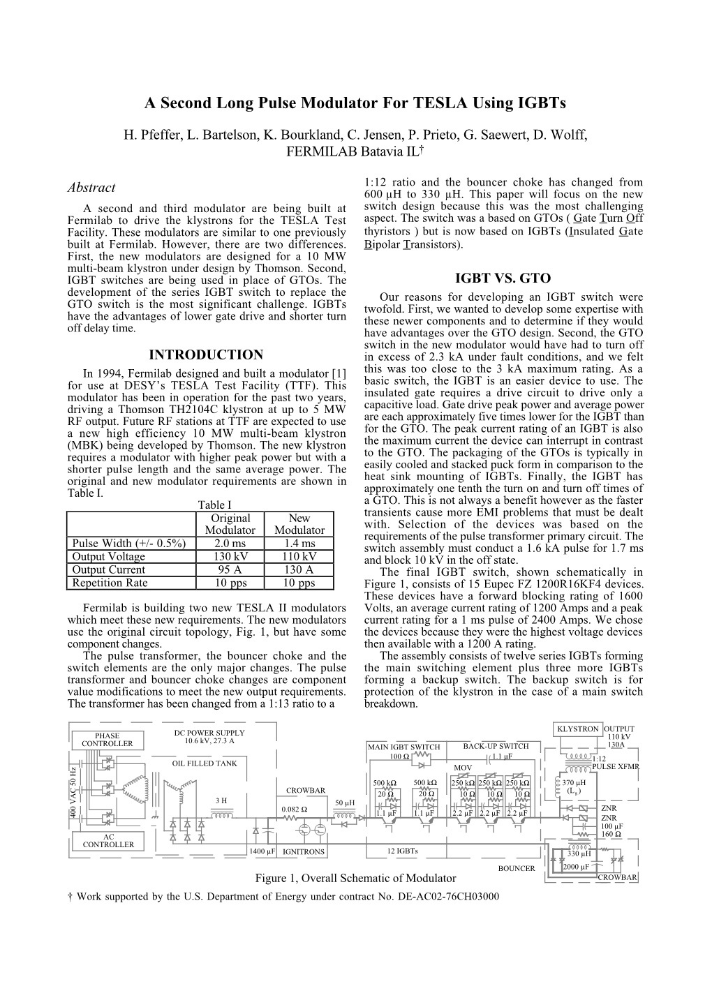 A Second Long Pulse Modulator for TESLA Using Igbts