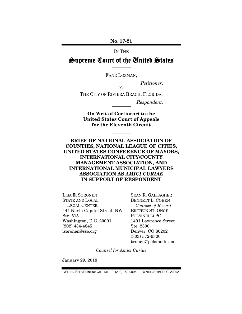 Supreme Court of the United States ———— FANE LOZMAN, Petitioner, V