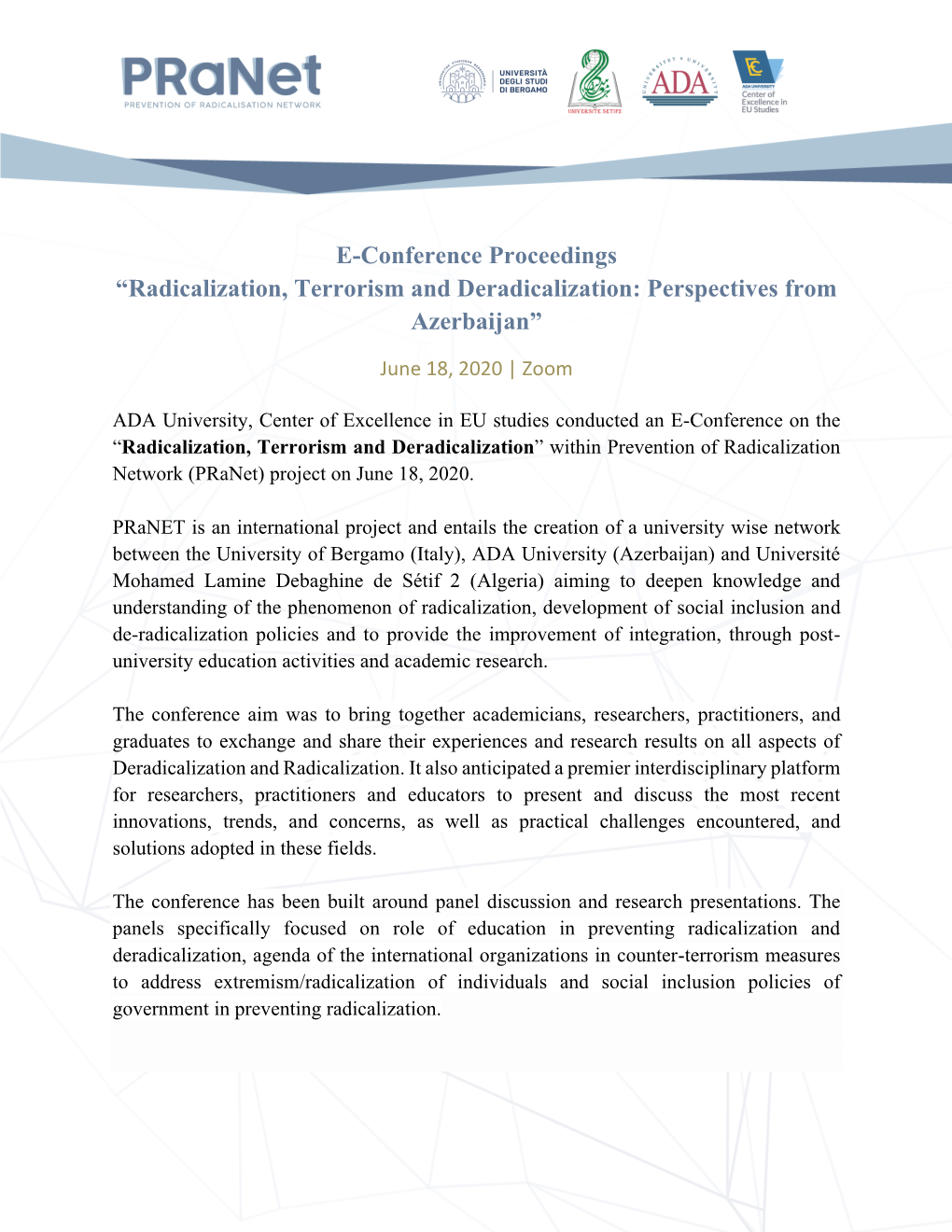 Radicalization, Terrorism and Deradicalization: Perspectives from Azerbaijan”