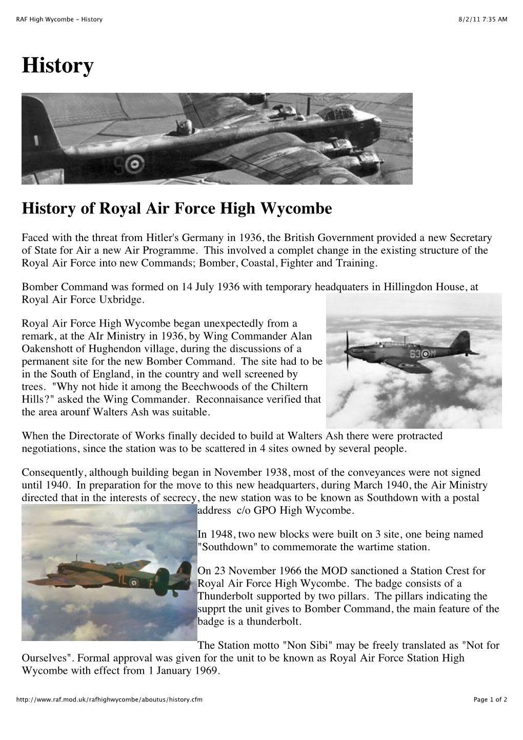 History of Royal Air Force High Wycombe