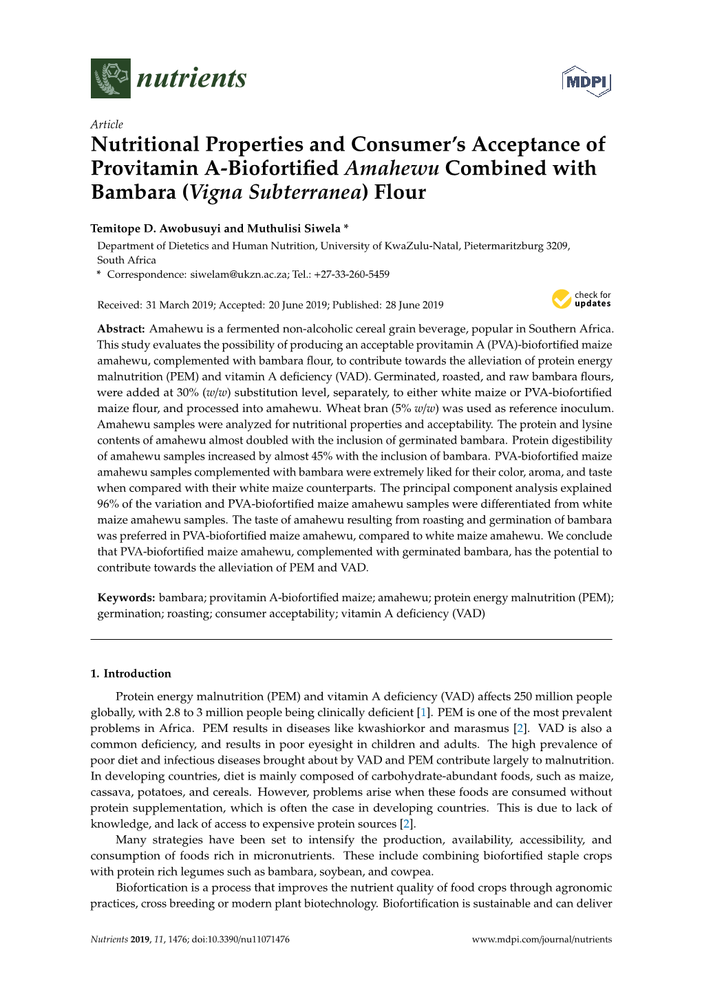 Nutritional Properties and Consumer's Acceptance of Provitamin A