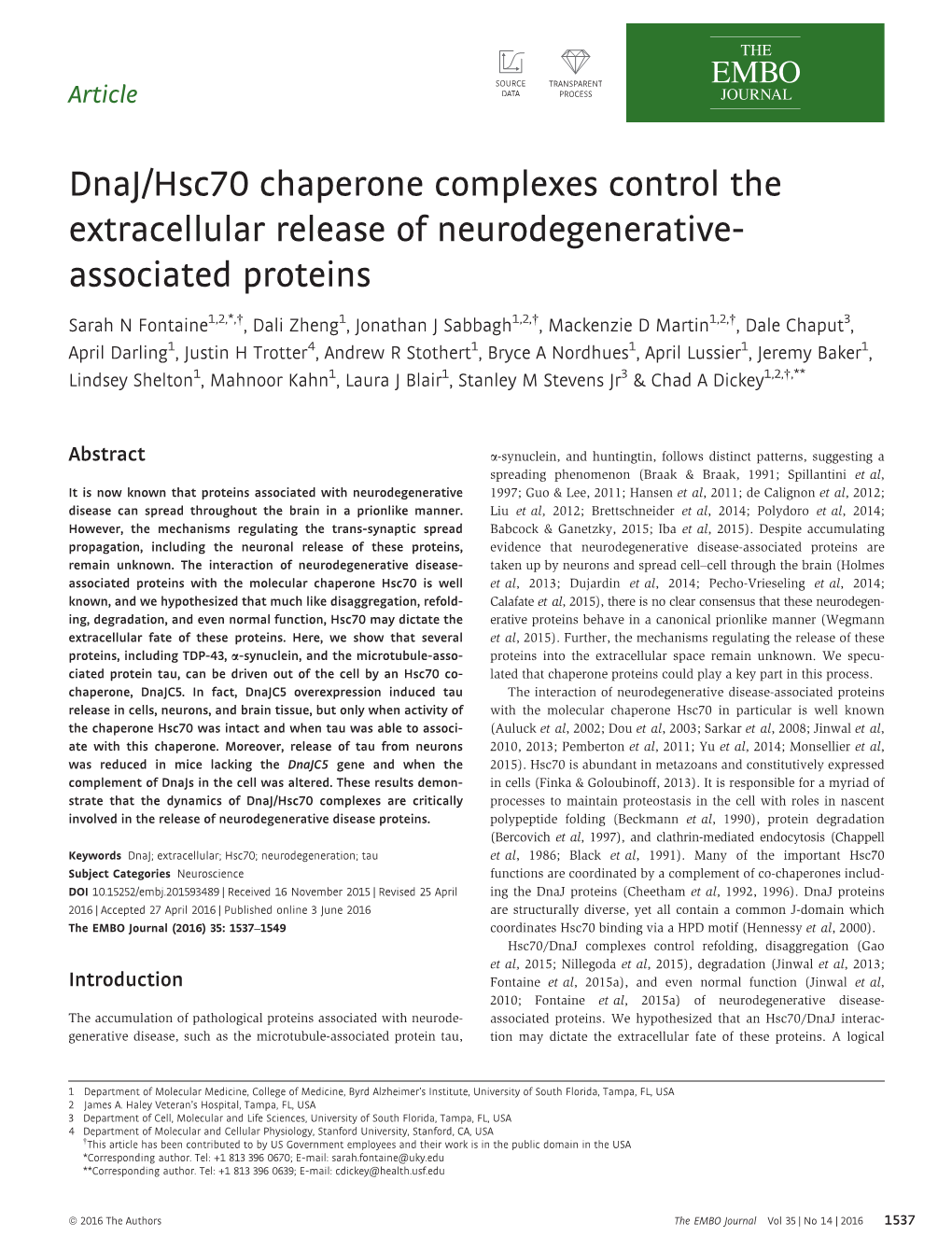 Dnaj/Hsc70 Chaperone Complexes Control the Extracellular Release of Neurodegenerative‐Associated Proteins