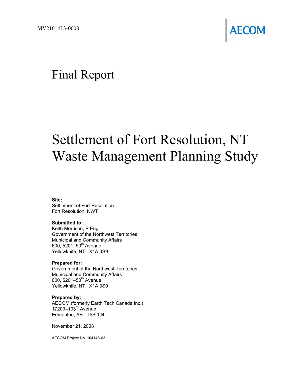 Settlement of Fort Resolution, NT Waste Management Planning Study