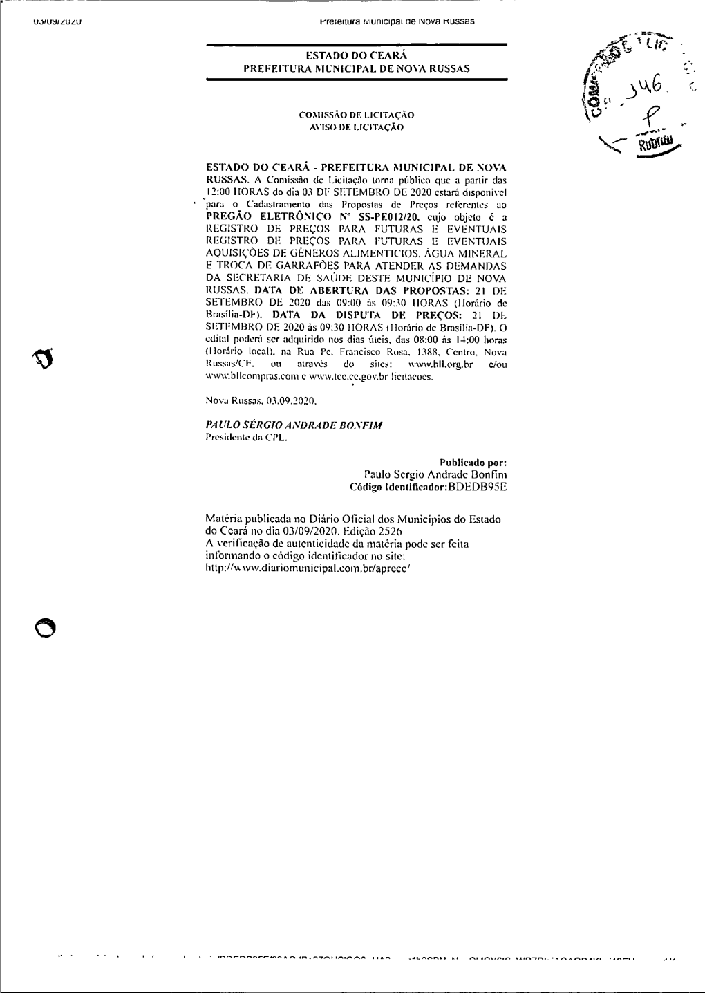 Uafuwzulu Rreieitura Iviuniciliai CIO Nova Russas ESTADO DO CEARÁ PREFEITURA MUNICIPAL DE NOVA RUSSAS ESTADO DO CEARÁ