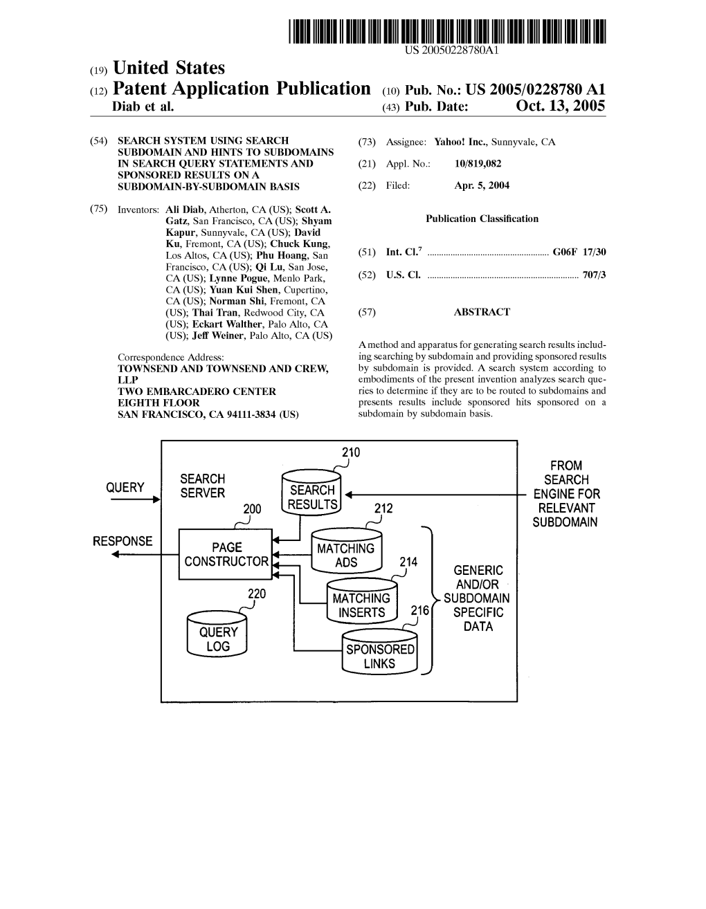 US 2005/0228780 A1 Diab Et Al