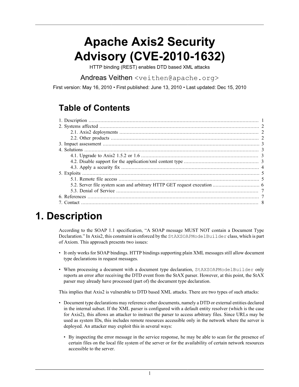 Apache Axis2 Security Advisory (CVE-2010-1632)