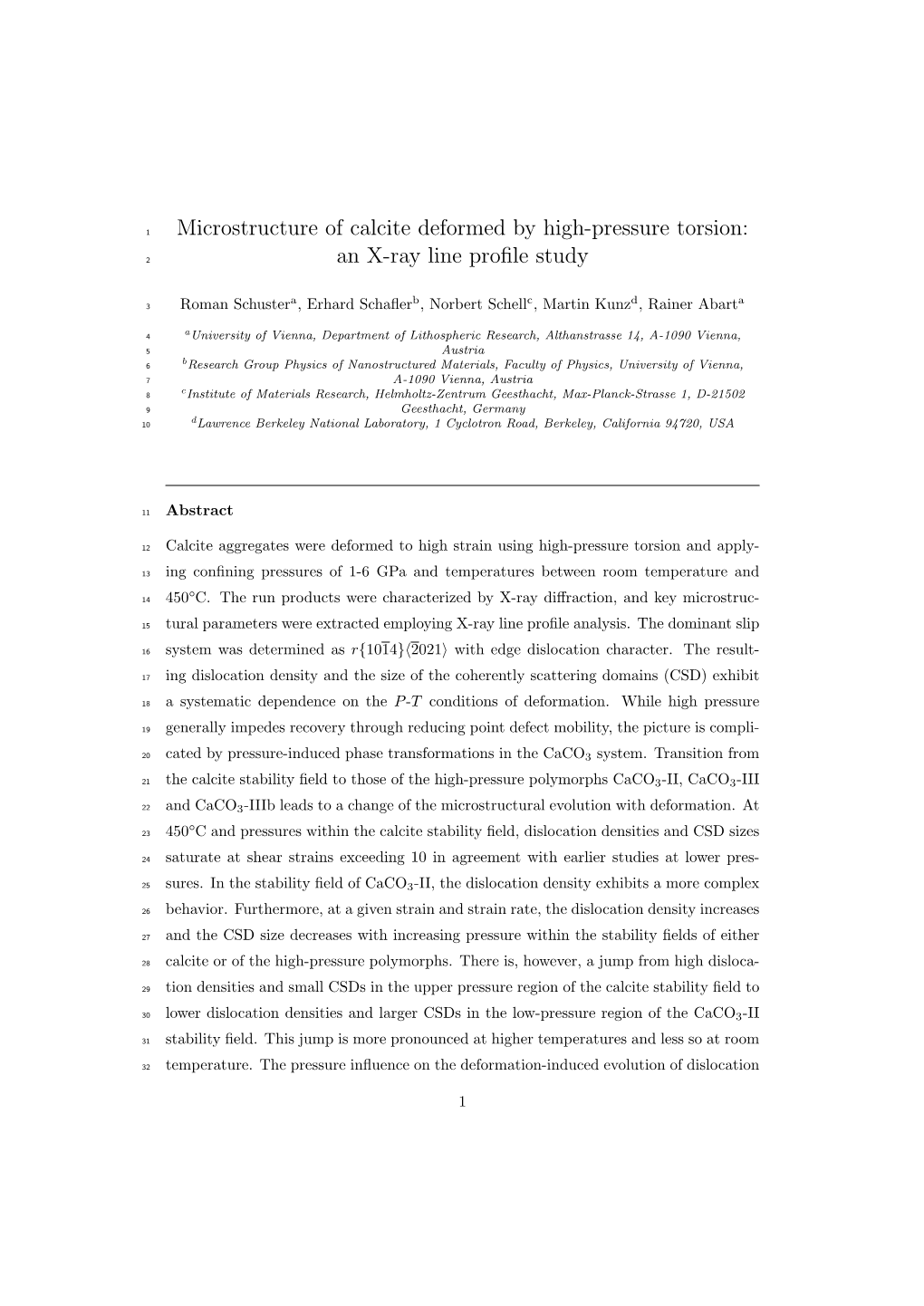 Microstructure of Calcite Deformed by High-Pressure Torsion