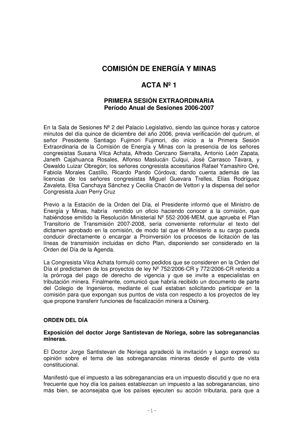 Comisión De Energía Y Minas Acta Nº 1