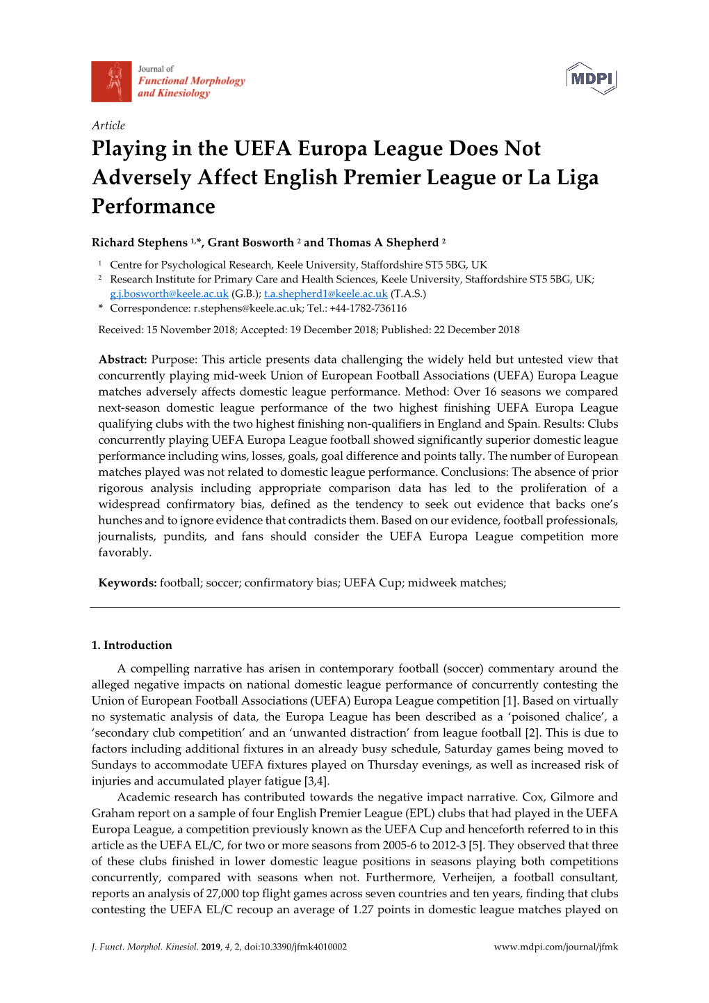 Playing in the UEFA Europa League Does Not Adversely Affect English Premier League Or La Liga Performance