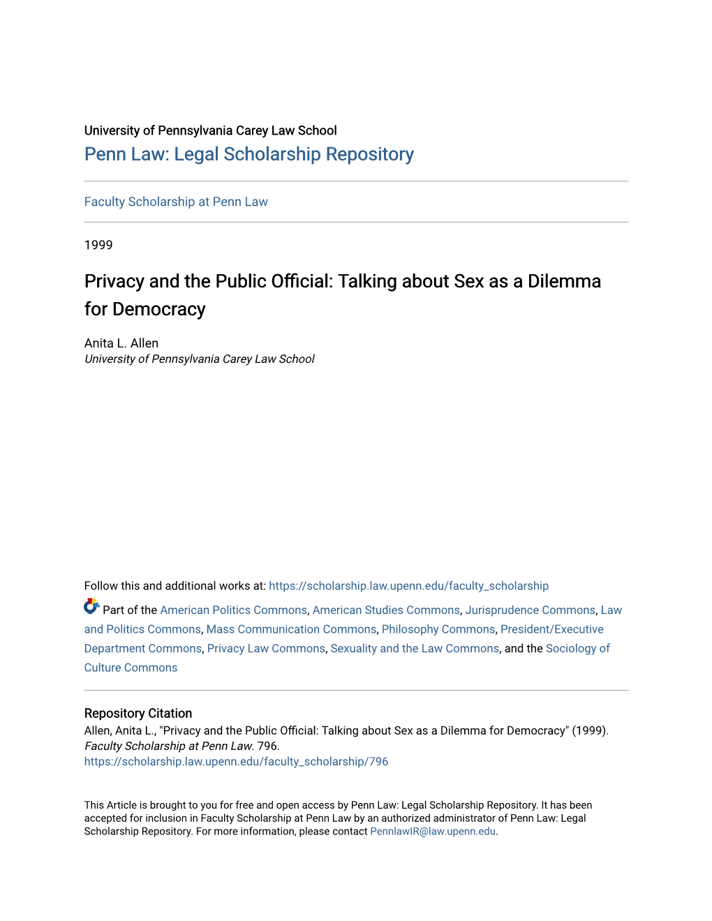 Privacy and the Public Official: Talking About Sex As a Dilemma For