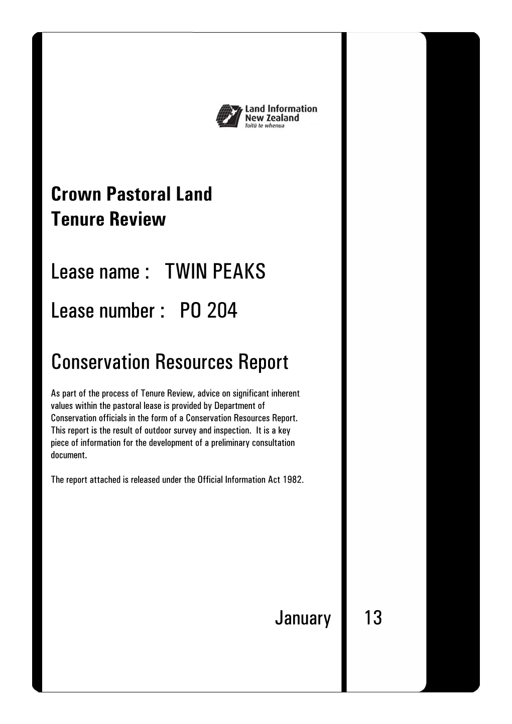 TWIN PEAKS Conservation Resources Report
