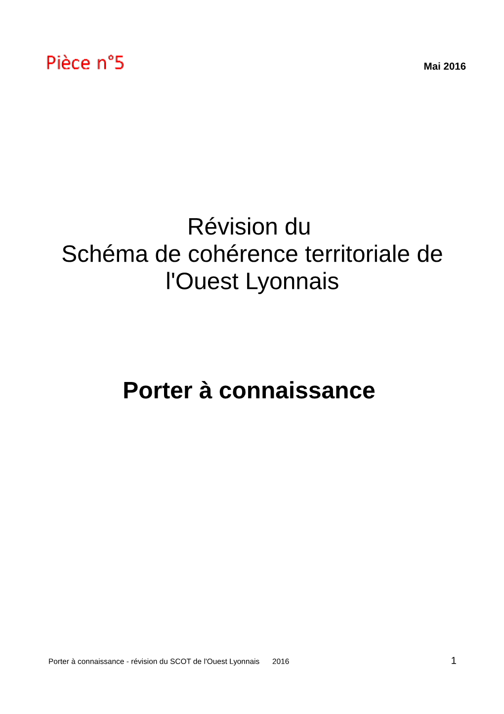 Révision Du Schéma De Cohérence Territoriale De L'ouest Lyonnais