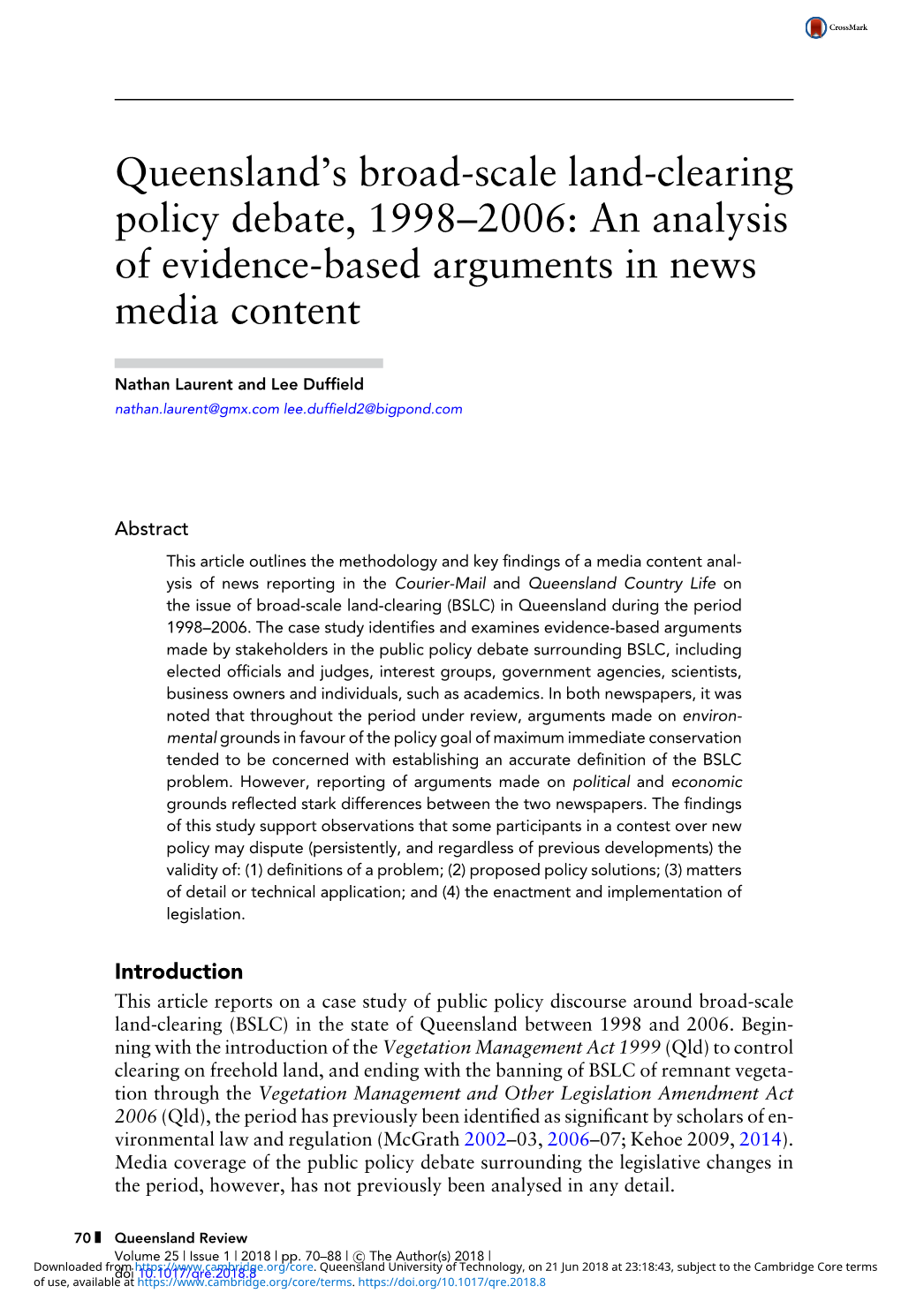 Queensland's Broad-Scale Land-Clearing Policy Debate, 1998–2006: an Analysis of Evidence-Based Arguments in News Media Conte
