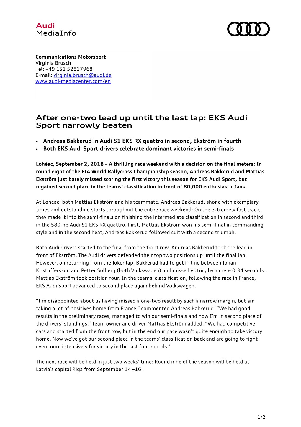 EKS Audi Sport Narrowly Beaten
