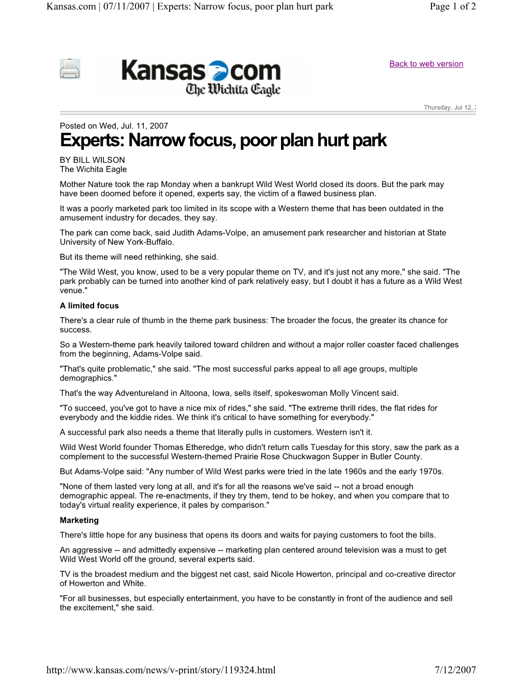 Experts: Narrow Focus, Poor Plan Hurt Park Page 1 of 2
