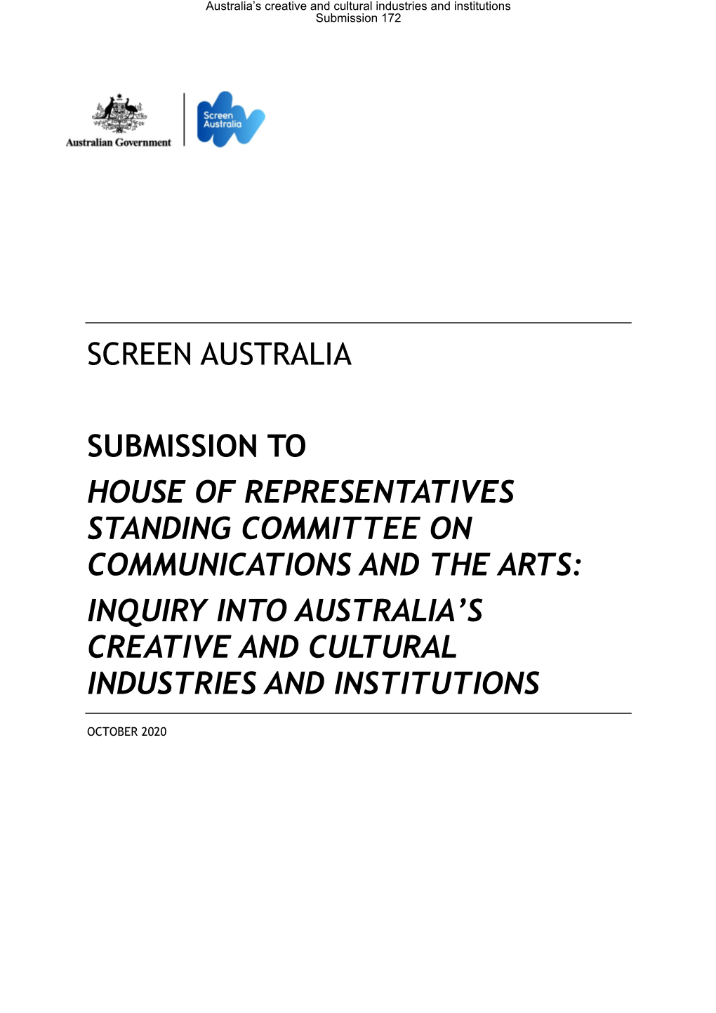 Screen Australia Submission to House Of