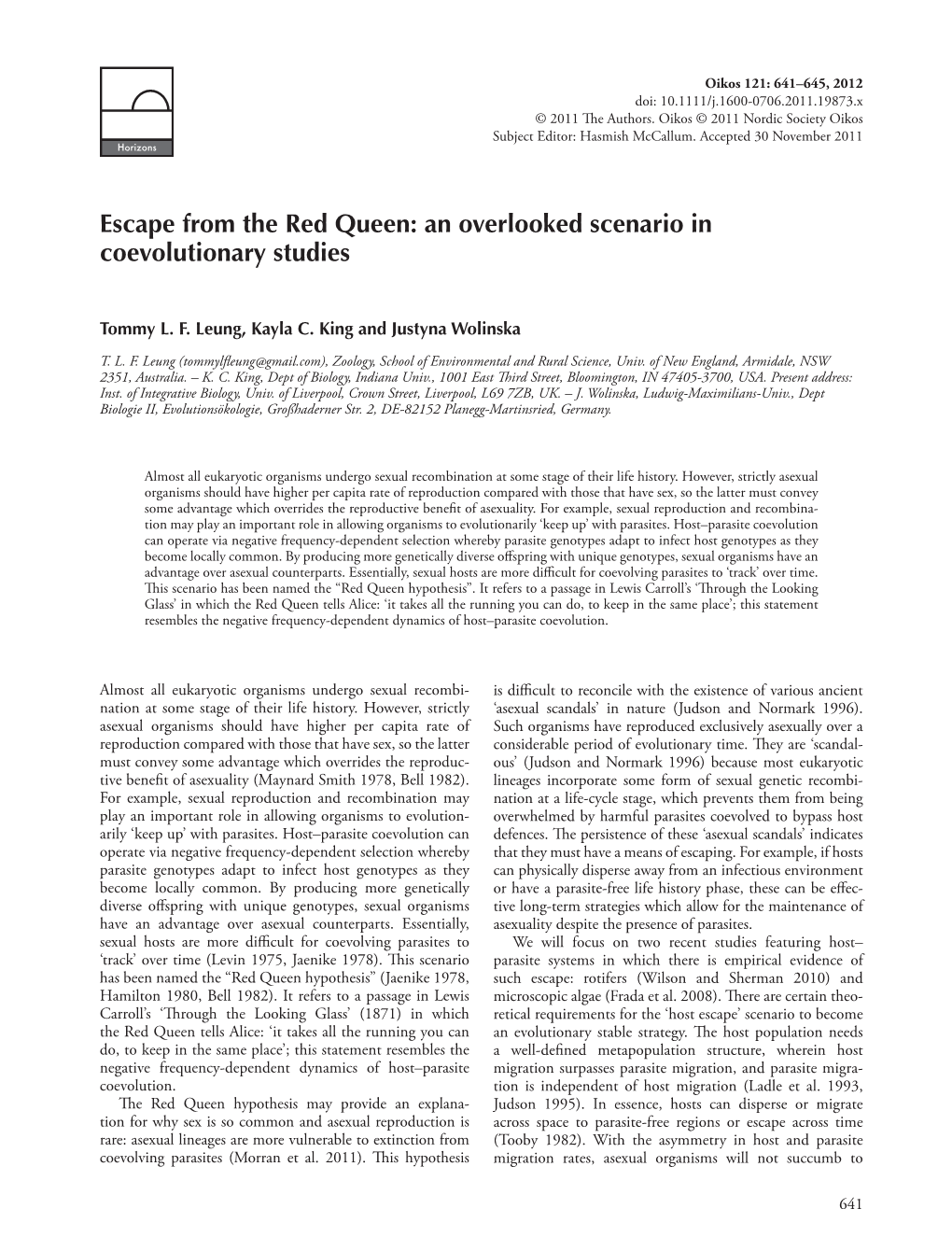 Escape from the Red Queen: an Overlooked Scenario in Coevolutionary Studies