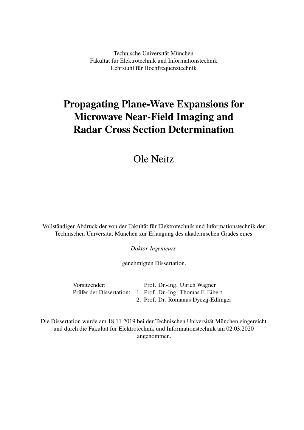 Propagating Plane-Wave Expansions for Microwave Near-Field Imaging and RCS Determination