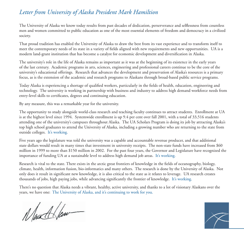 Letter from University of Alaska President Mark Hamiltion