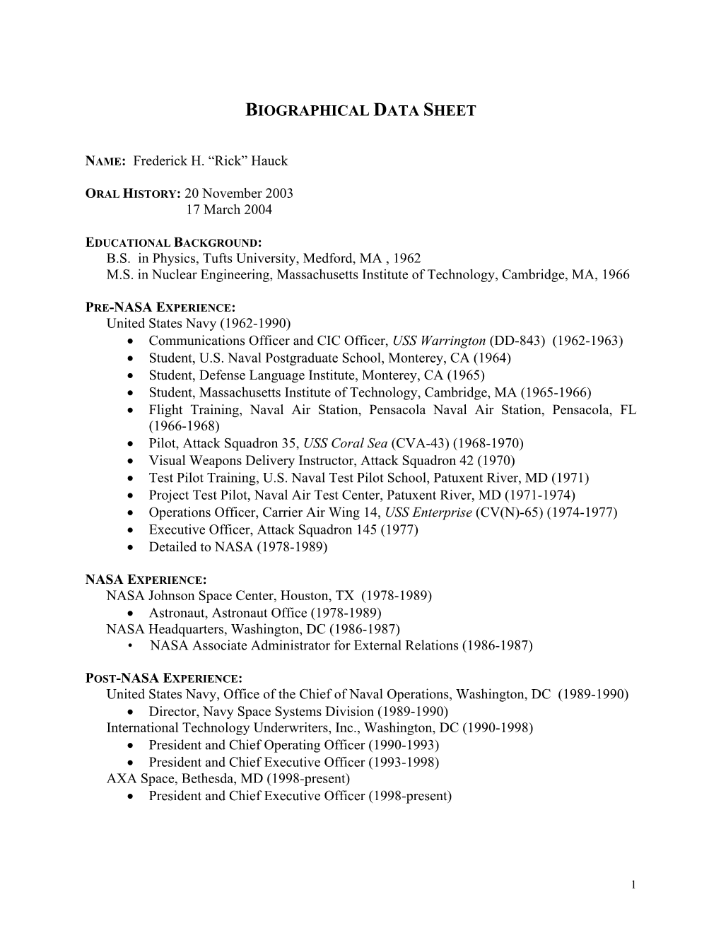 Biographical Data Sheet