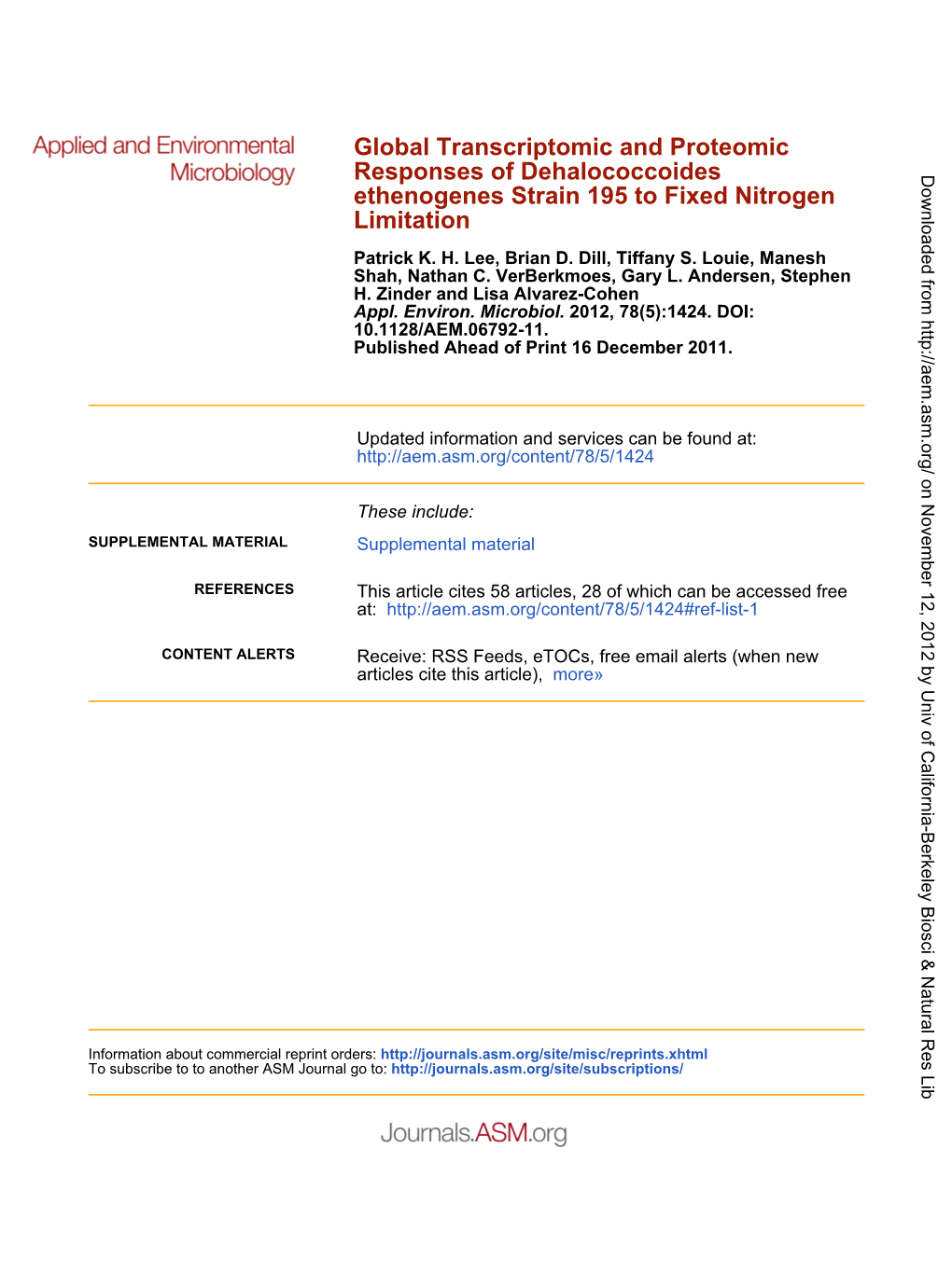 Limitation Ethenogenes Strain 195 to Fixed Nitrogen Responses Of