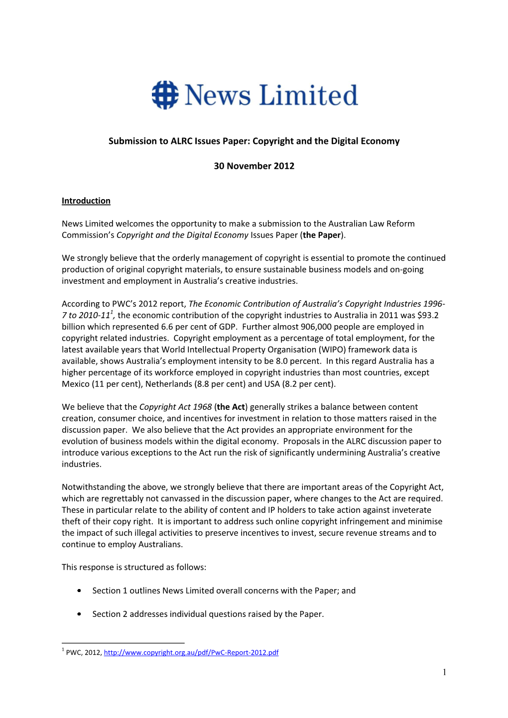 Submission to ALRC Issues Paper: Copyright and the Digital Economy