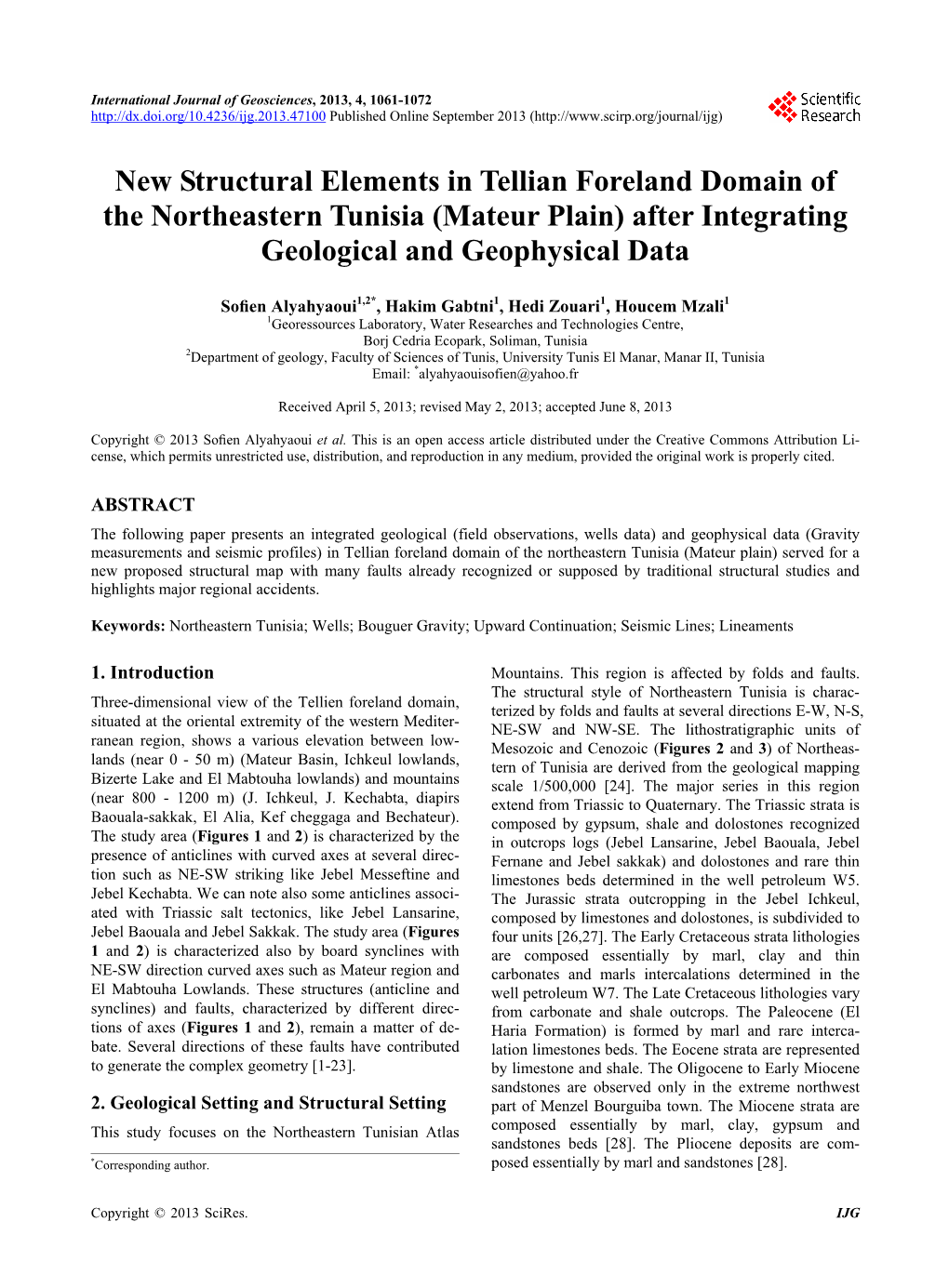 New Structural Elements in Tellian Foreland Domain of the Northeastern Tunisia (Mateur Plain) After Integrating Geological and Geophysical Data