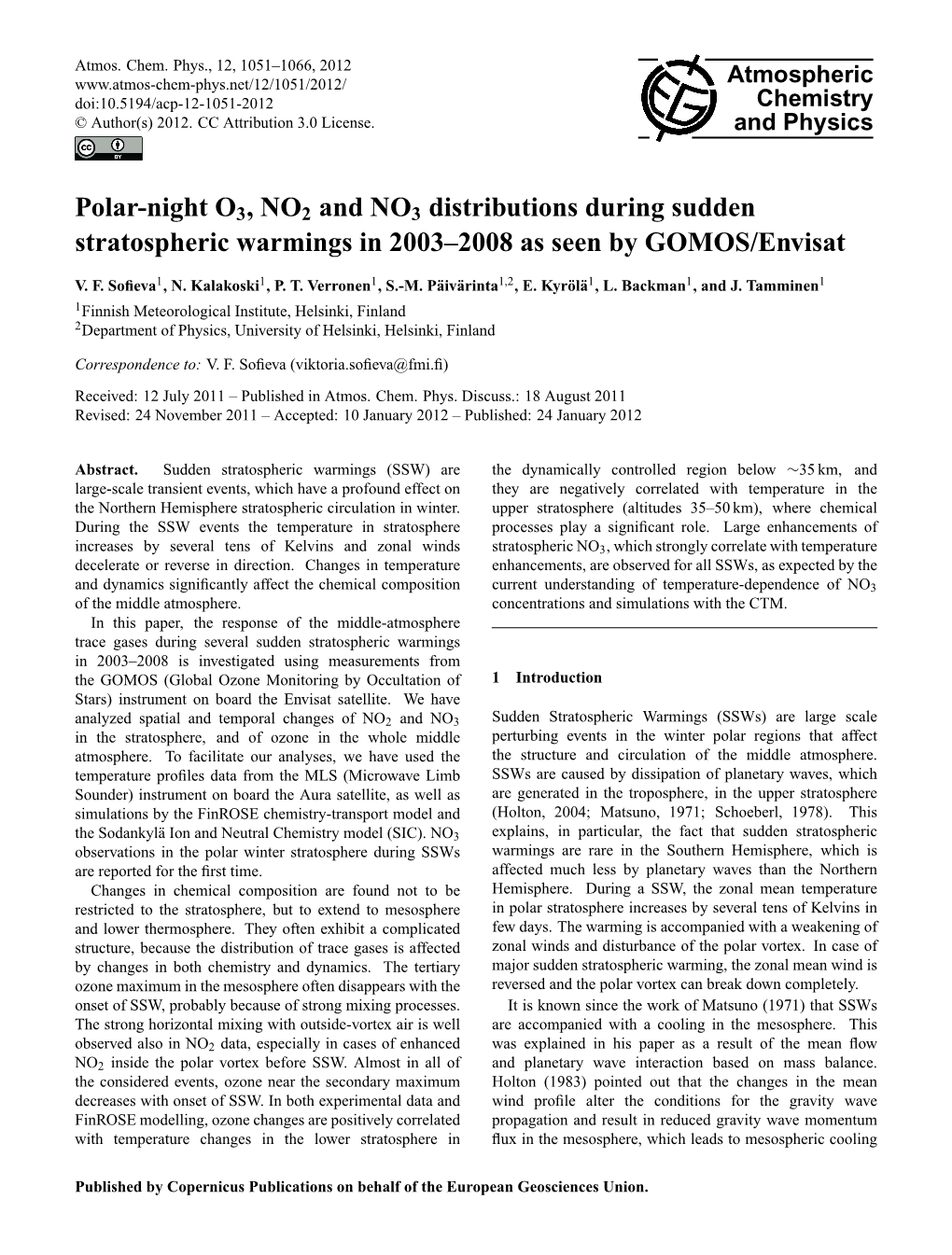 Polar-Night O3, NO2 and NO3 Distributions During Sudden Stratospheric Warmings in 2003–2008 As Seen by GOMOS/Envisat