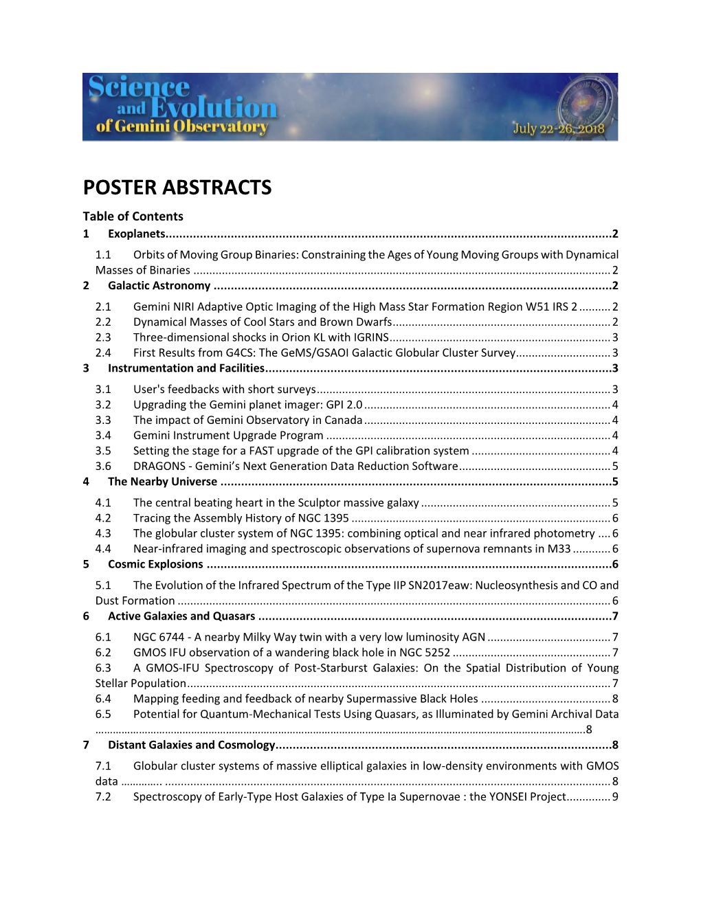 POSTER ABSTRACTS Table of Contents 1 Exoplanets